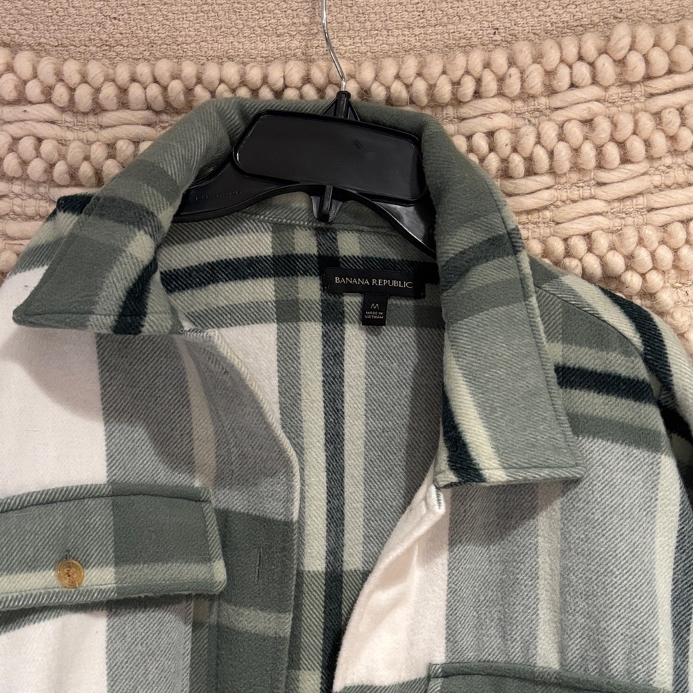 Banana Republic Soft Green and Cream Plaid Button-Up Jacket